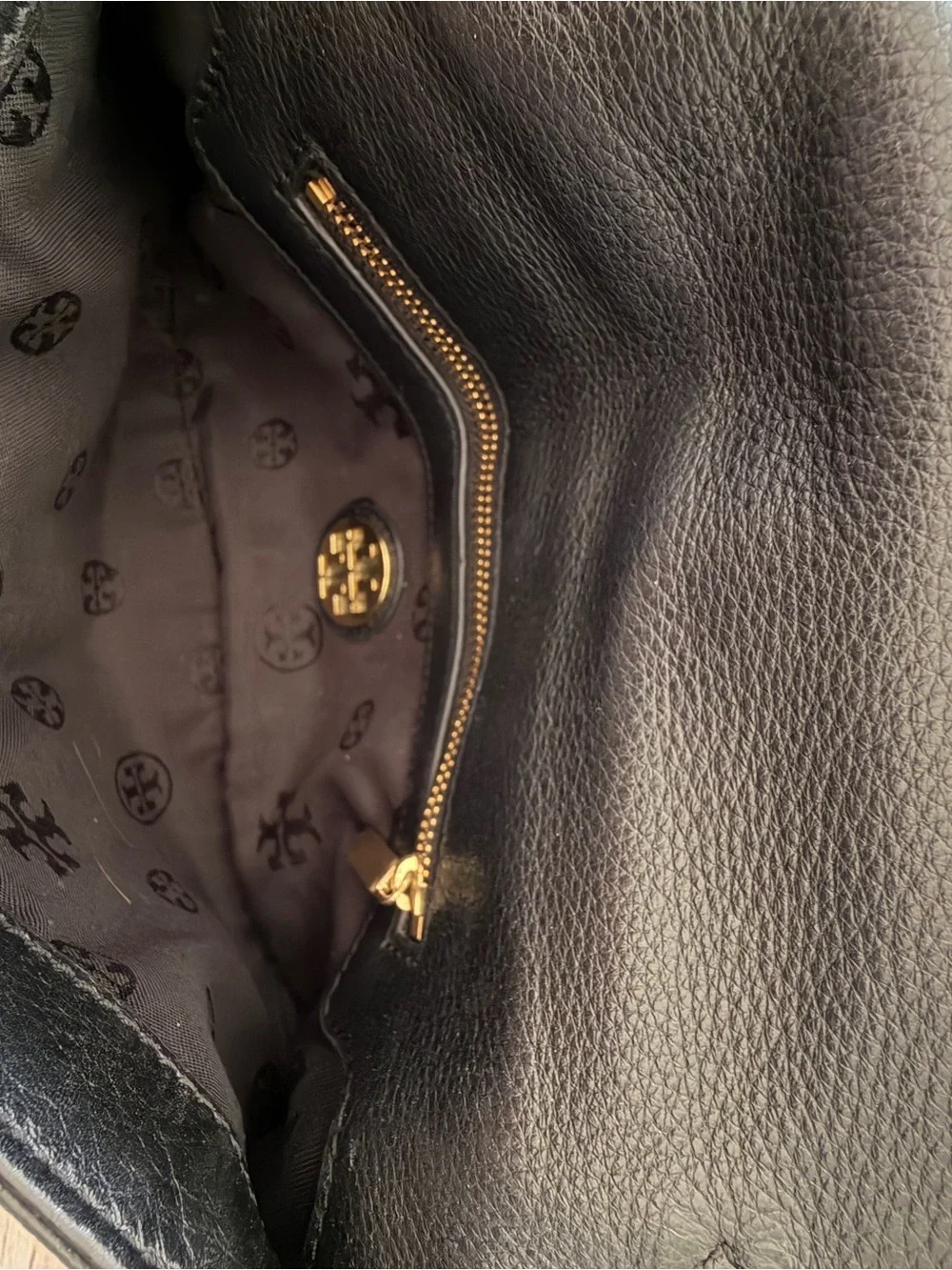 Tory Burch Amanda Black Leather Clutch with Gold Logo